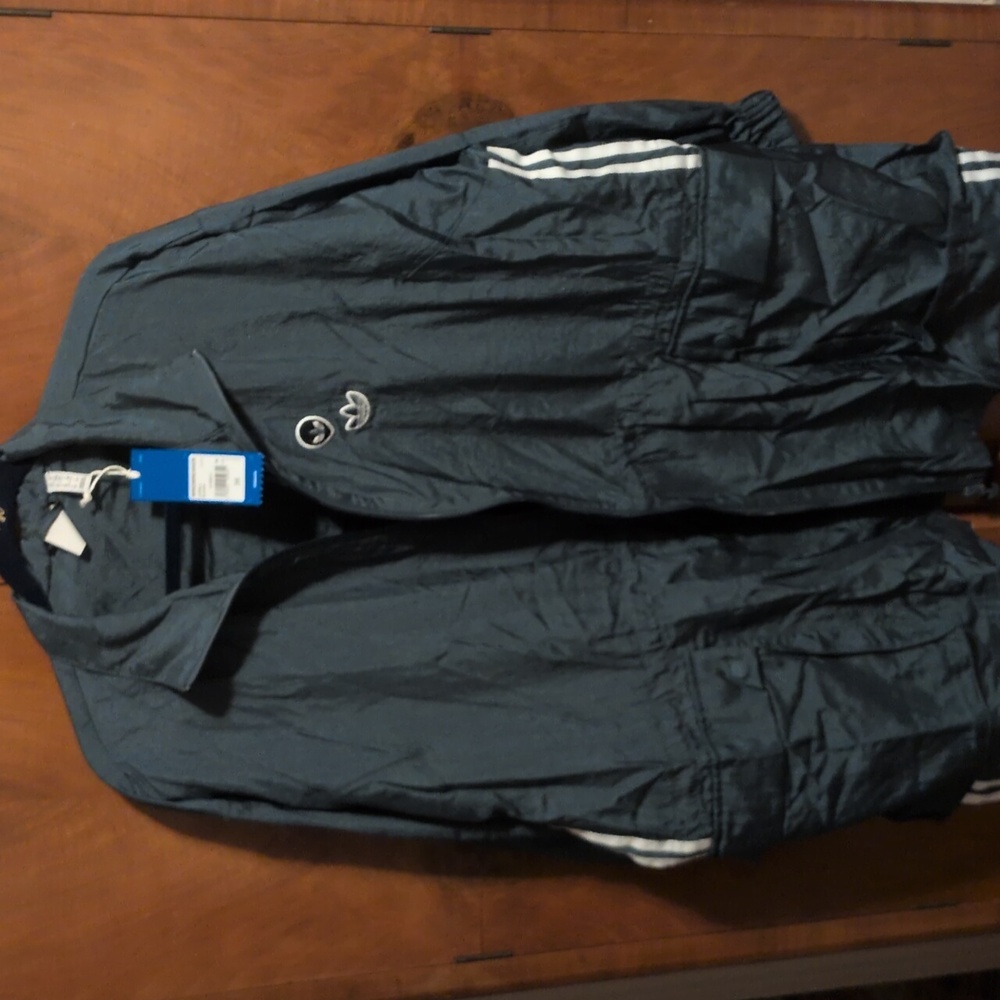 NWT Adidas Women's Long Windbreaker Oversized Legacy Blue Jacket FU3777 Size M